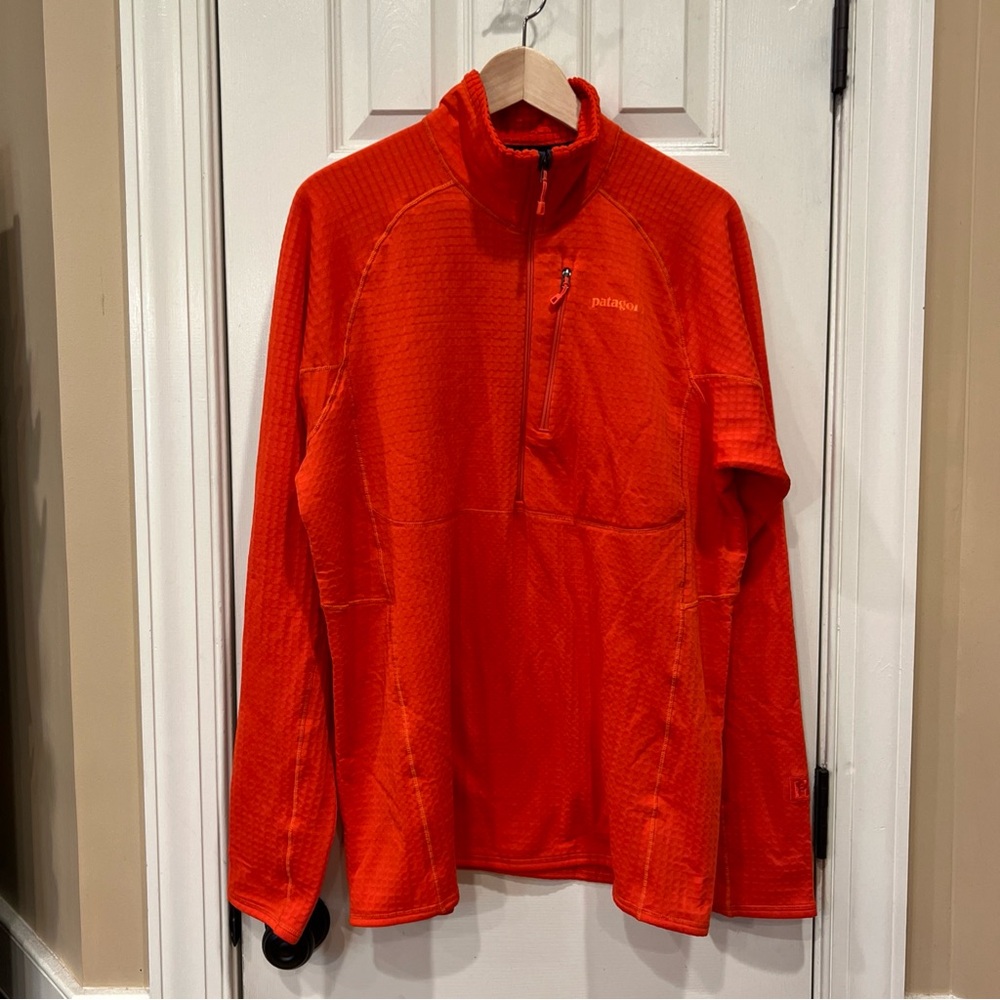 Patagonia Men's R1 1/2 Zip Pullover Jacket Large Orange 1/4 Zip 40109